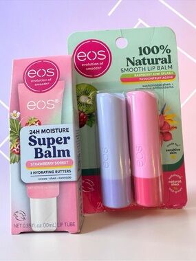 EOS Lip Balm Bundle 3pc Set Strawberry Sorbet Raspberry Kiwi Passionfruit NWT